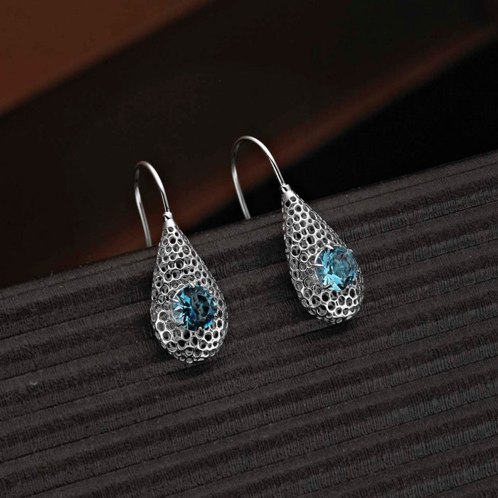 Cocoon Sterling Silver Drop Earrings, Sky Blue Cubic Zirconia