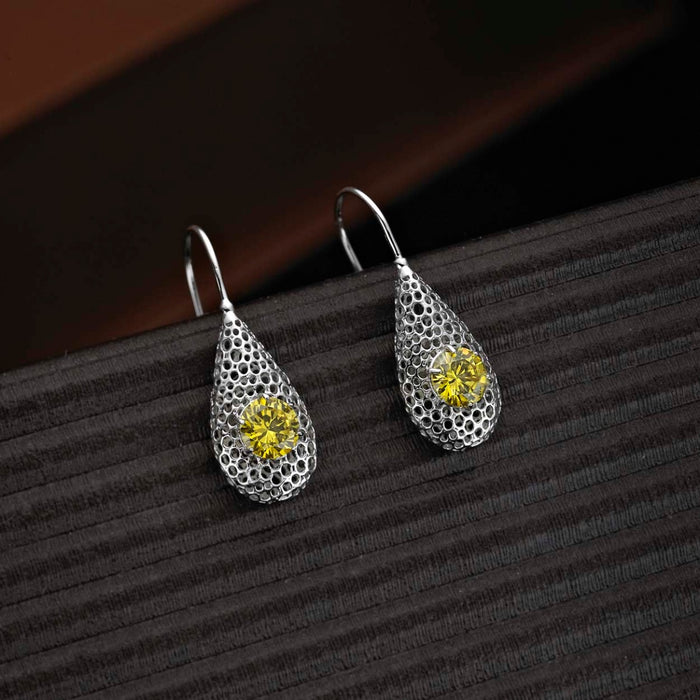 Cocoon Sterling Silver Drop Earrings, Citrine Yellow Cubic Zirconia