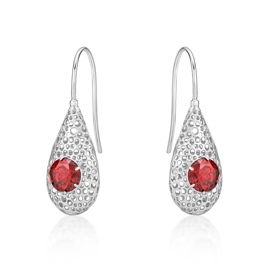 Cocoon Sterling Silver Drop Earrings, Garnet Maroon Cubic Zirconia