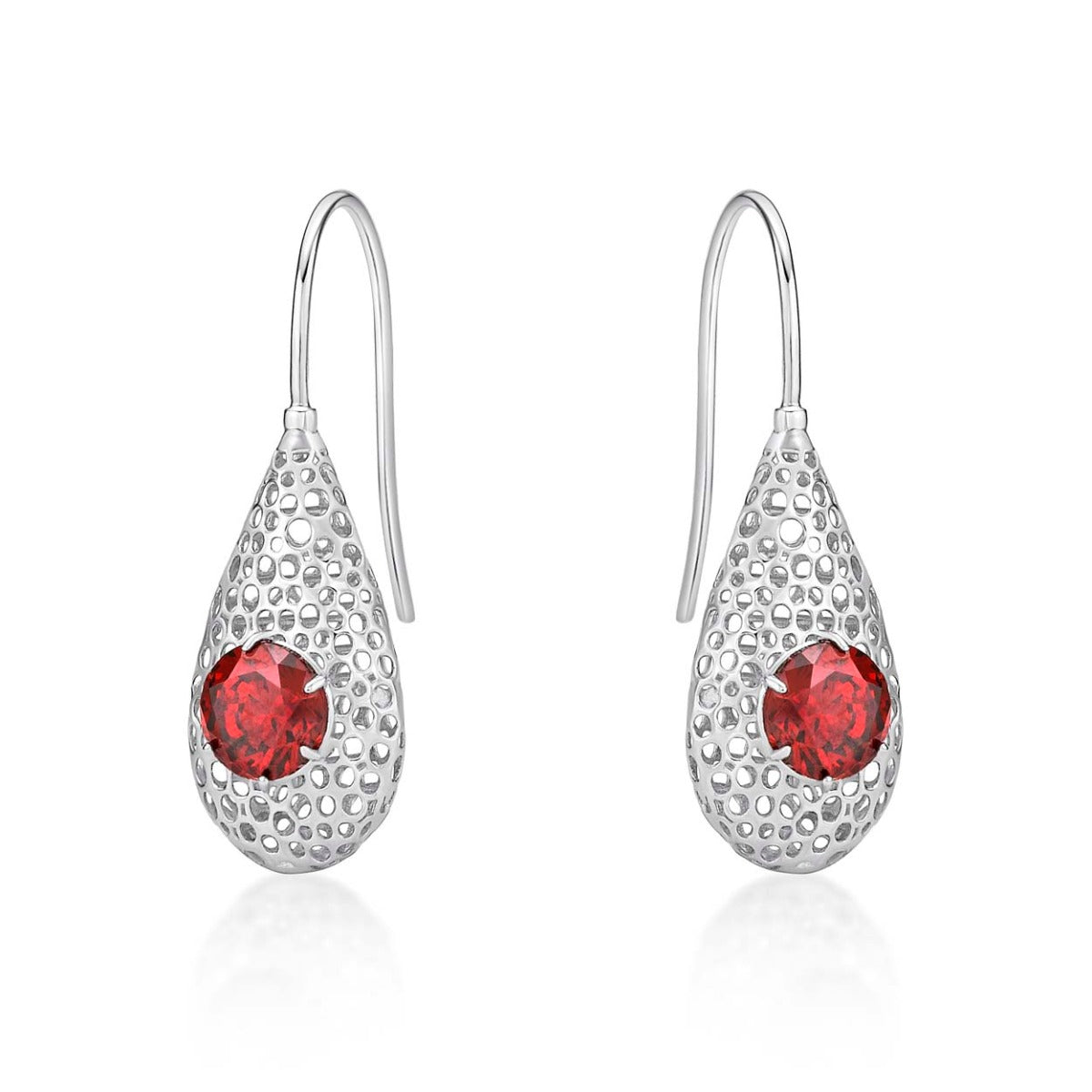 Cocoon Sterling Silver Drop Earrings, Garnet Maroon Cubic Zirconia