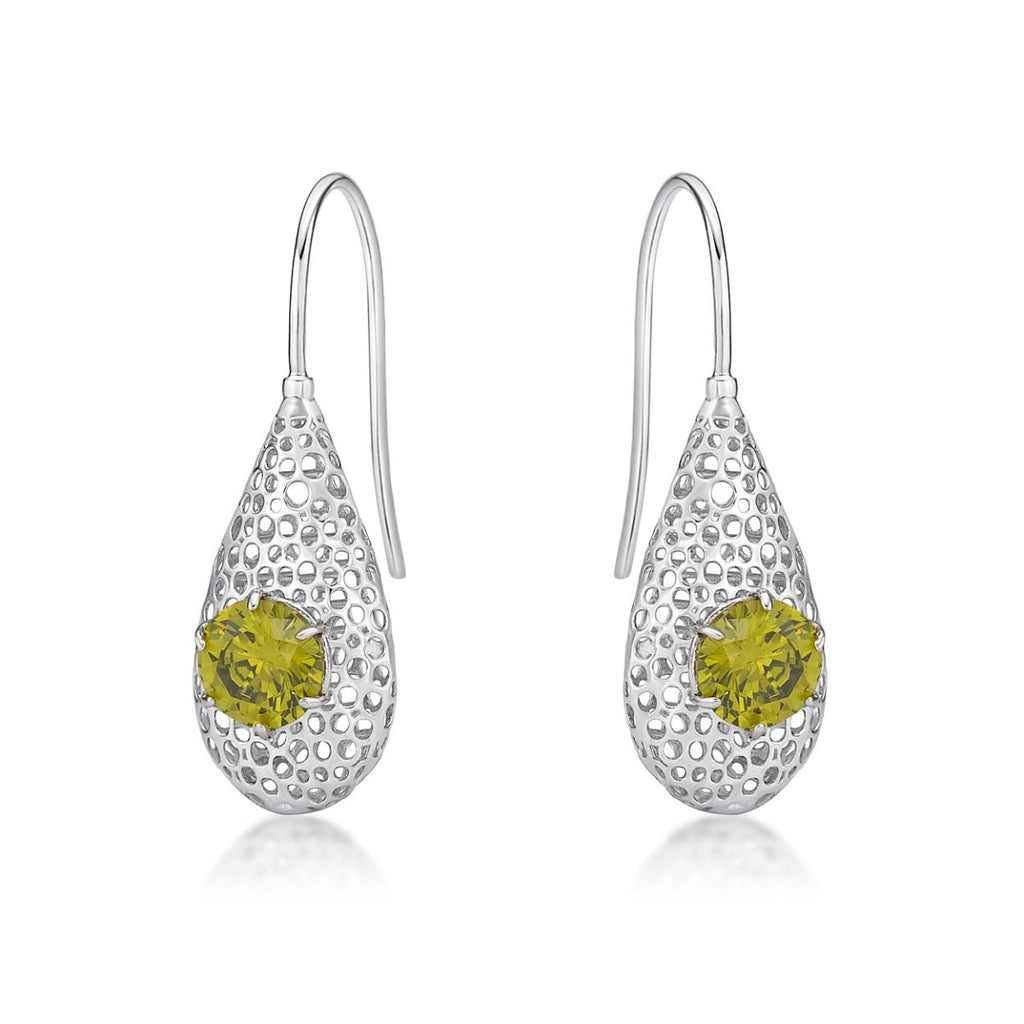 Cocoon Sterling Silver Drop Earrings, Peridot Green Cubic Zirconia