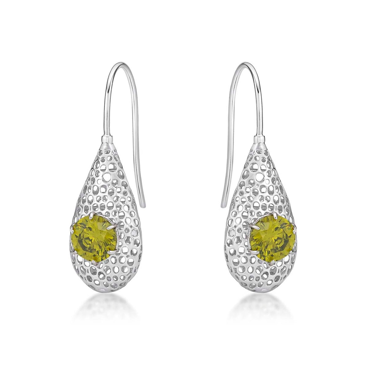 Cocoon Sterling Silver Drop Earrings, Peridot Green Cubic Zirconia