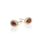 0.35ct Pear Ruby Earrings with Diamond Halo 9K Yellow Gold 