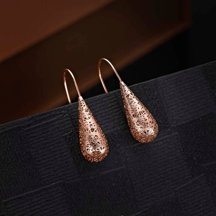 Rose Gold Plated Conical Web 925 Sterling Silver Drop Earrings