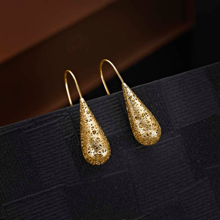Gold Plated Conical Web 925 Sterling Silver Drop Earrings
