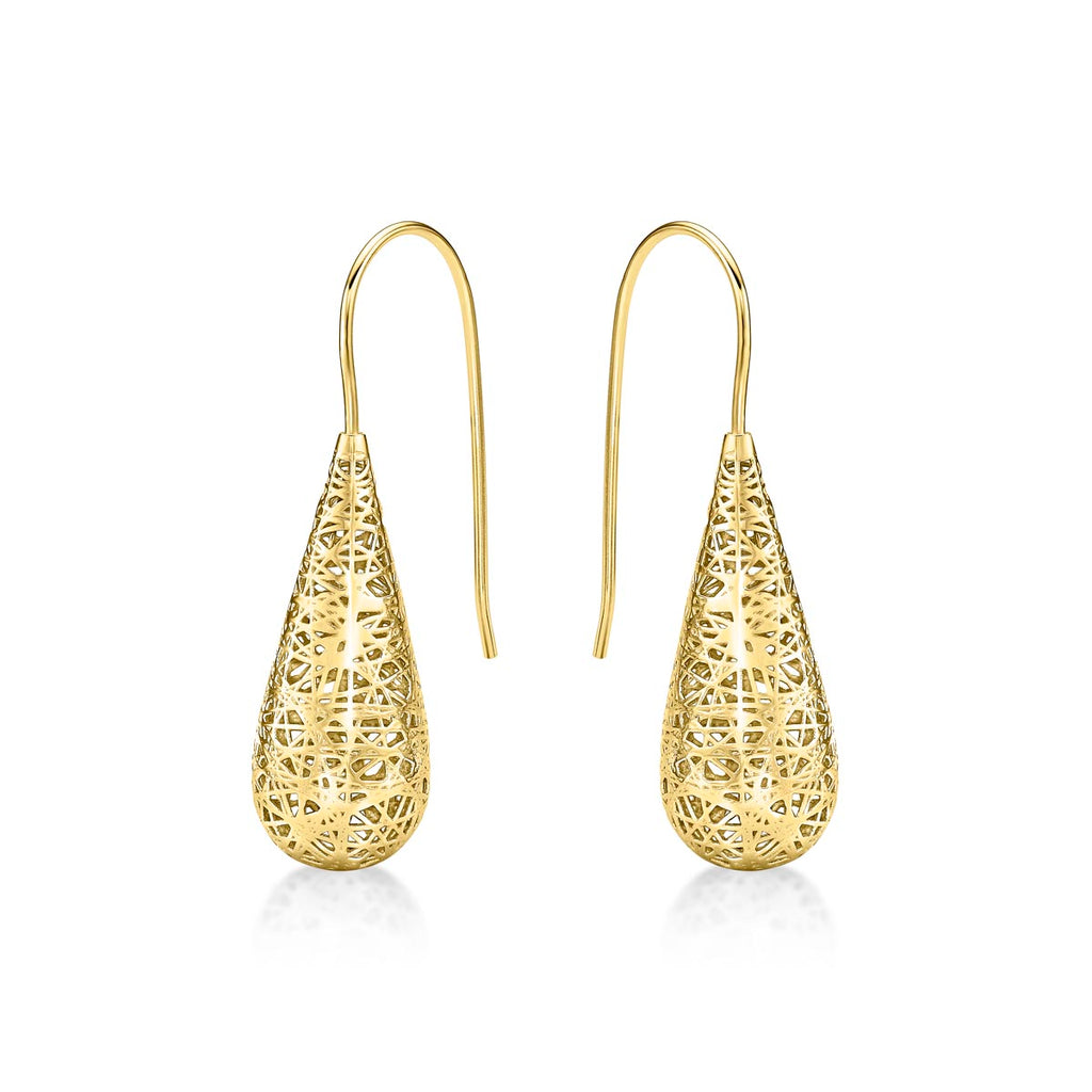 Gold Plated Conical Web 925 Sterling Silver Drop Earrings