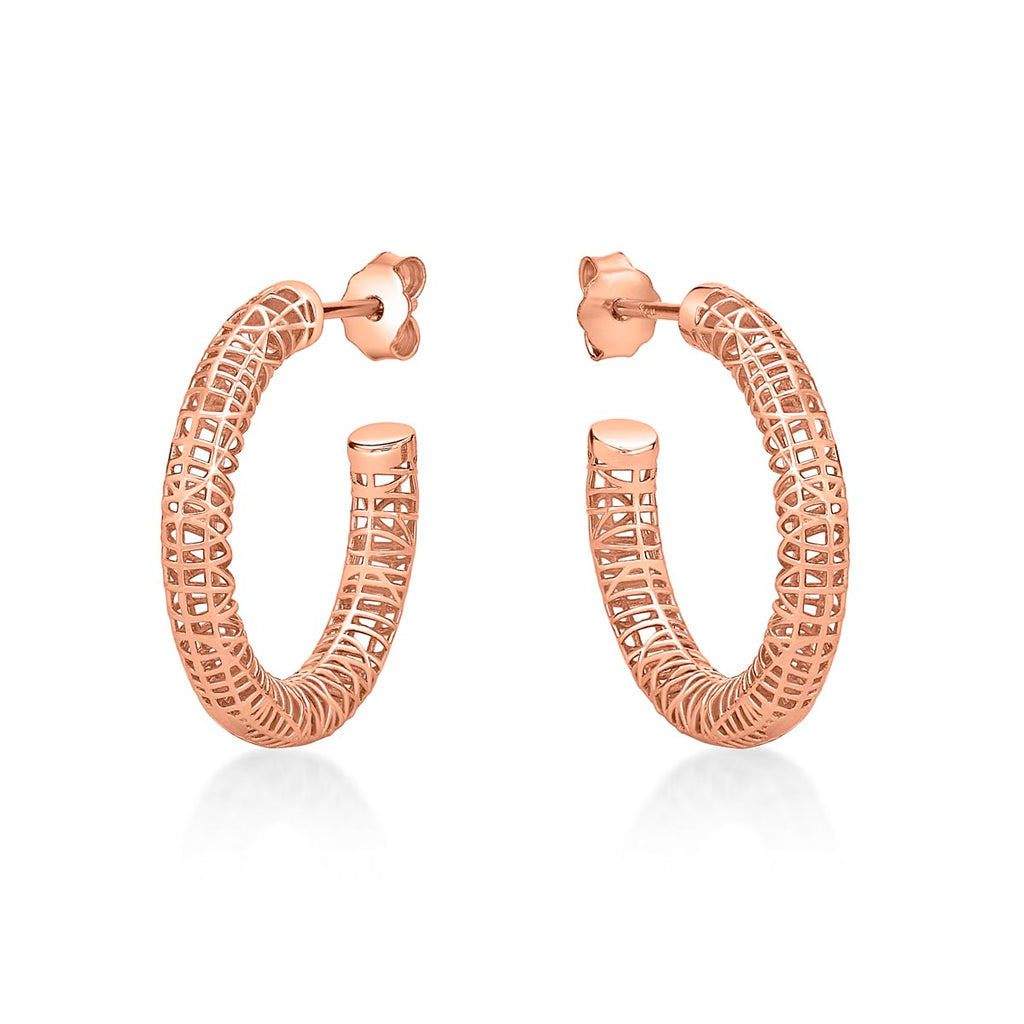 Rose Gold Plated Web Design 925 Sterling Silver Hoop Earrings