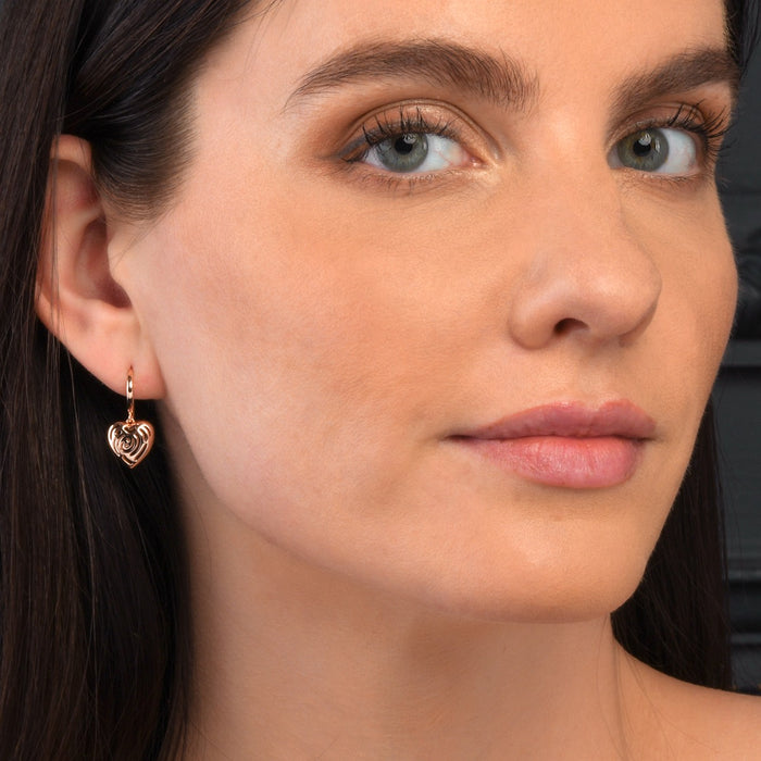 Rose Gold Plated Dangling Heart 925 Sterling Silver Drop Earrings