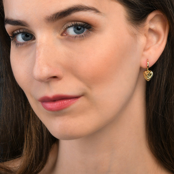 Gold Plated Dangling Heart 925 Sterling Silver Drop Earrings