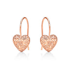 Rose Gold Plated Webbed Heart 925 Sterling Silver Drop Earrings
