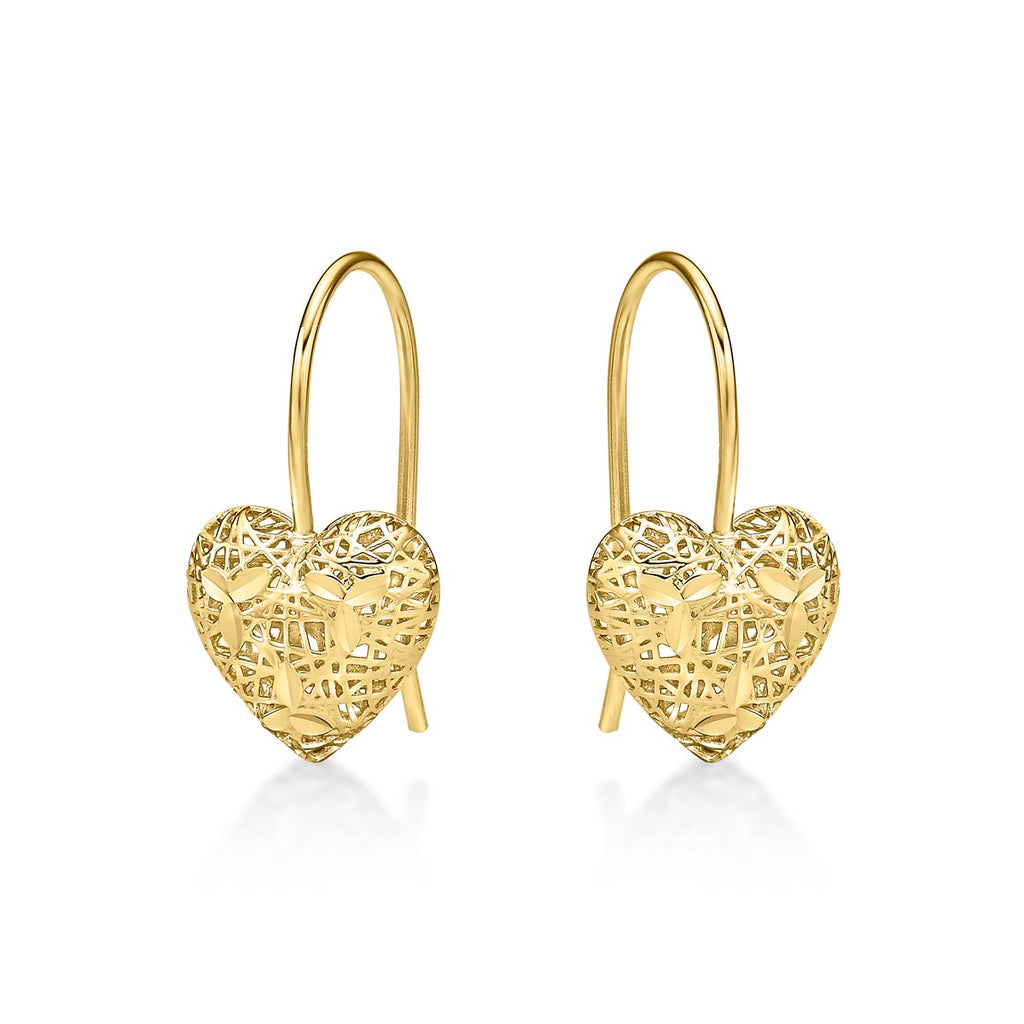Gold Plated Webbed Heart 925 Sterling Silver Drop Earrings