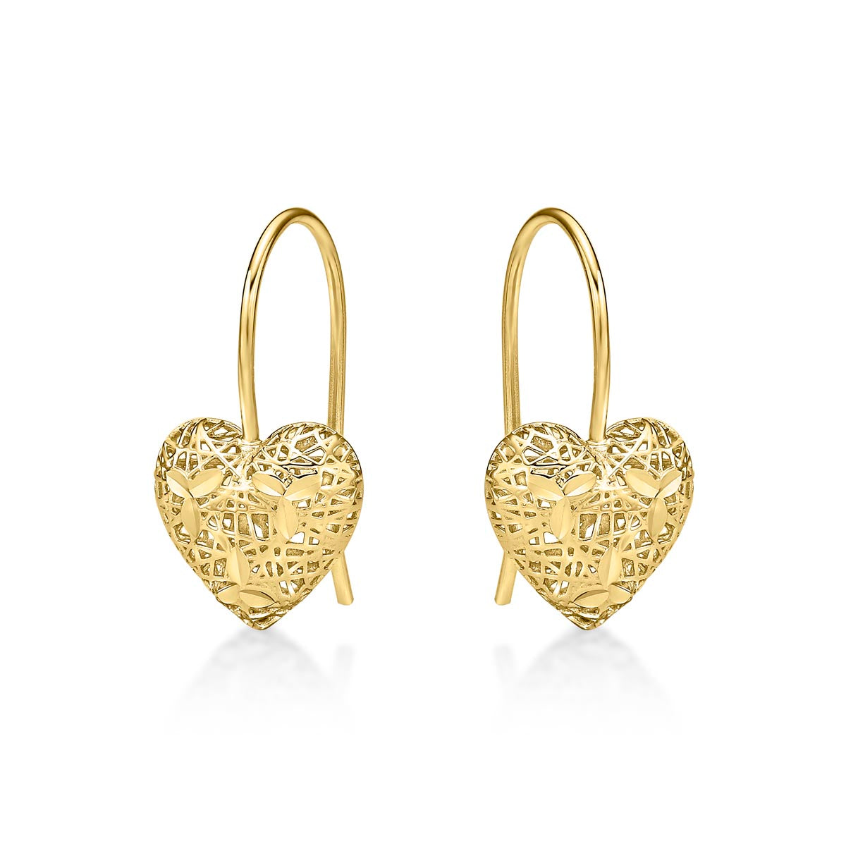Gold Plated Webbed Heart 925 Sterling Silver Drop Earrings