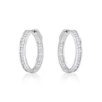Sterling Silver Hoop Earrings 25mm, Channel Set Baguette Cubic Zirconia