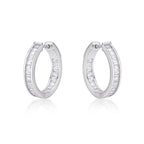 Sterling Silver Hoop Earrings 20mm, Channel Set Baguette Cubic Zirconia