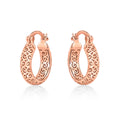 Rose Gold Plated Ornate 925 Sterling Silver Hoop Earrings