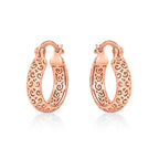 Rose Gold Plated Ornate 925 Sterling Silver Hoop Earrings