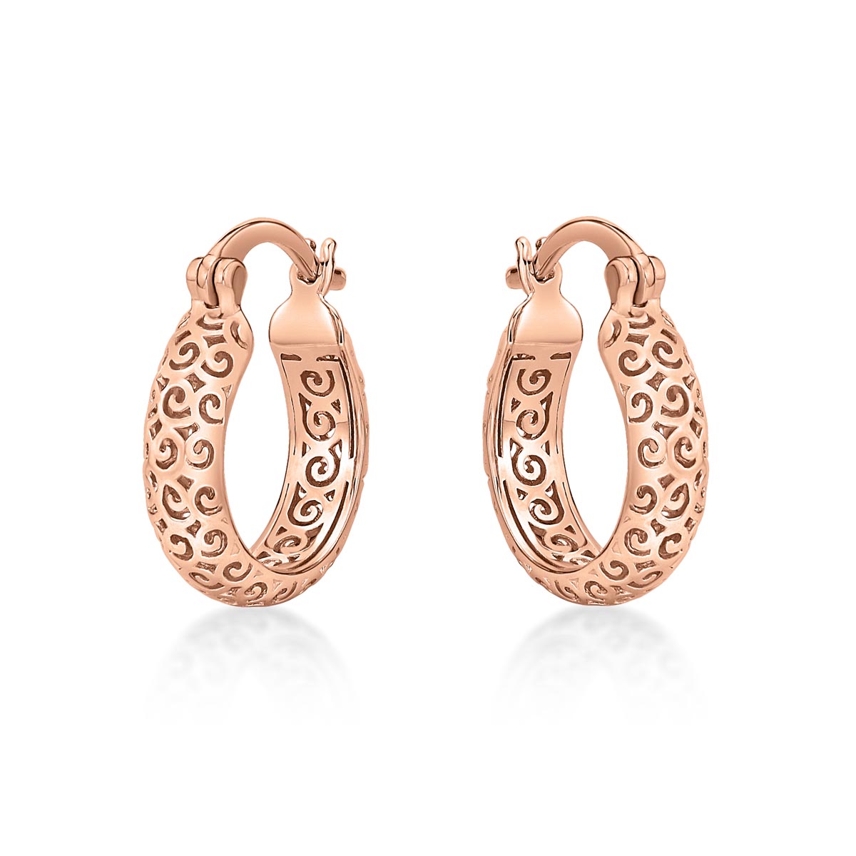Rose Gold Plated Ornate 925 Sterling Silver Hoop Earrings