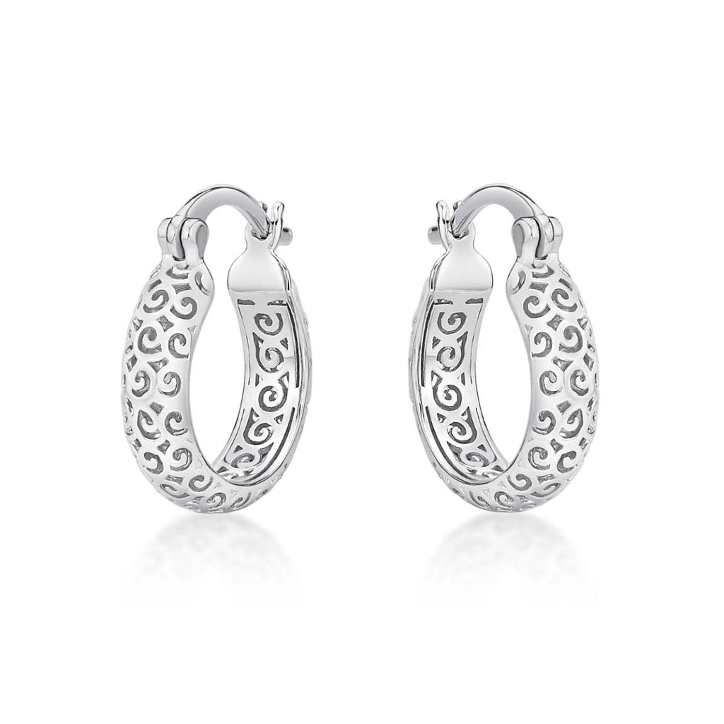 Ornate 925 Sterling Silver Hoop Earrings