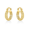 Gold Plated Ornate 925 Sterling Silver Hoop Earrings