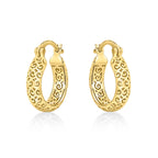 Gold Plated Ornate 925 Sterling Silver Hoop Earrings