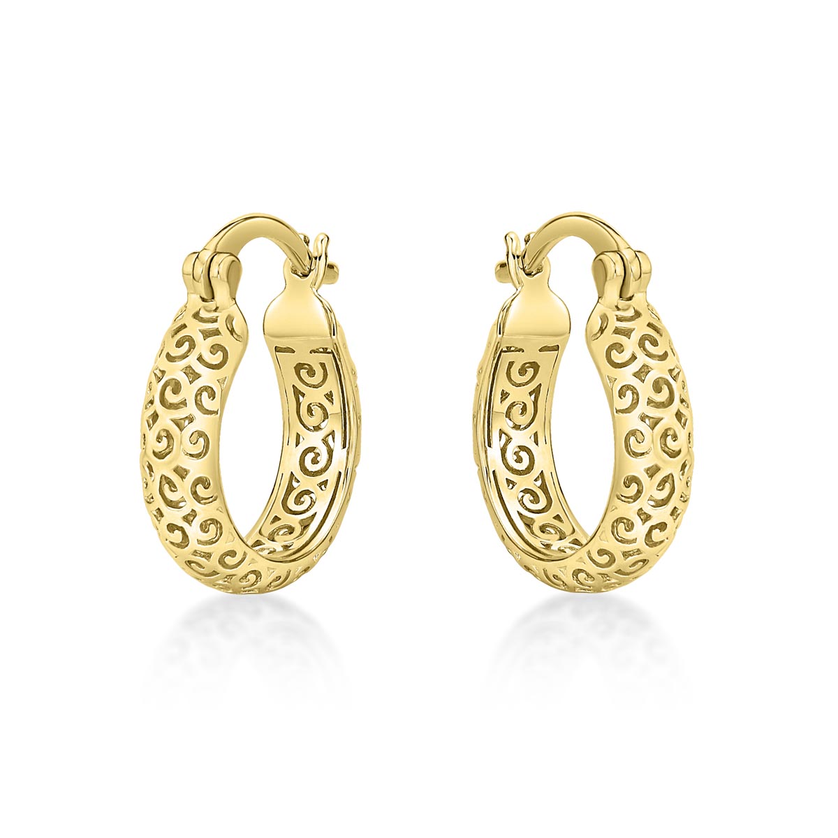 Gold Plated Ornate 925 Sterling Silver Hoop Earrings