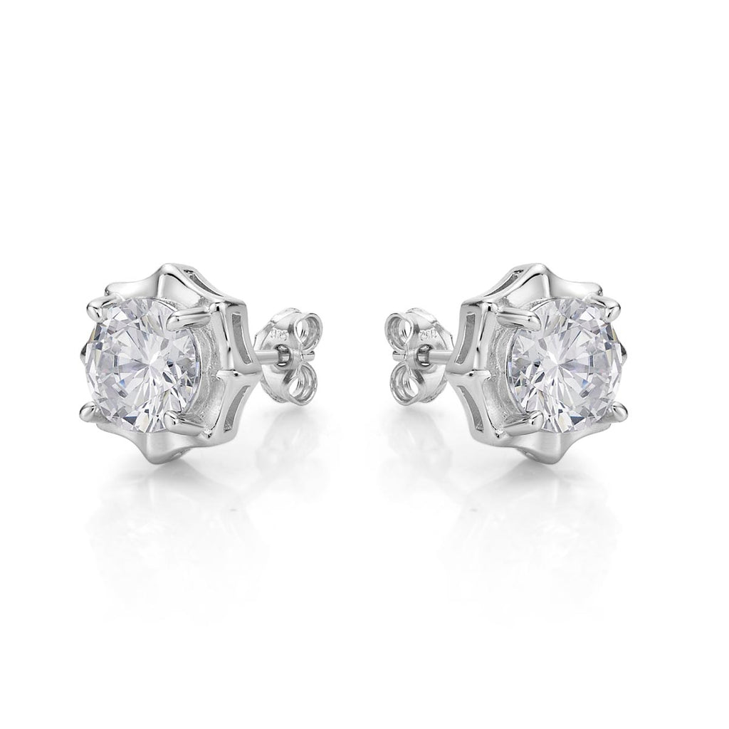 Side view of Sparkling Star 925 Sterling Silver Stud Earrings with Cubic Zirconia