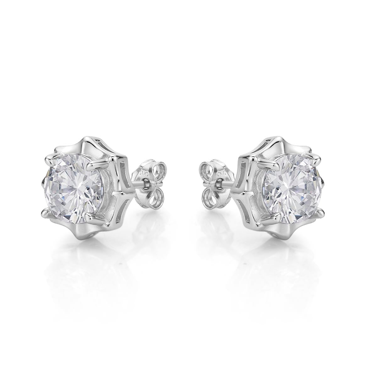 Side view of Sparkling Star 925 Sterling Silver Stud Earrings with Cubic Zirconia