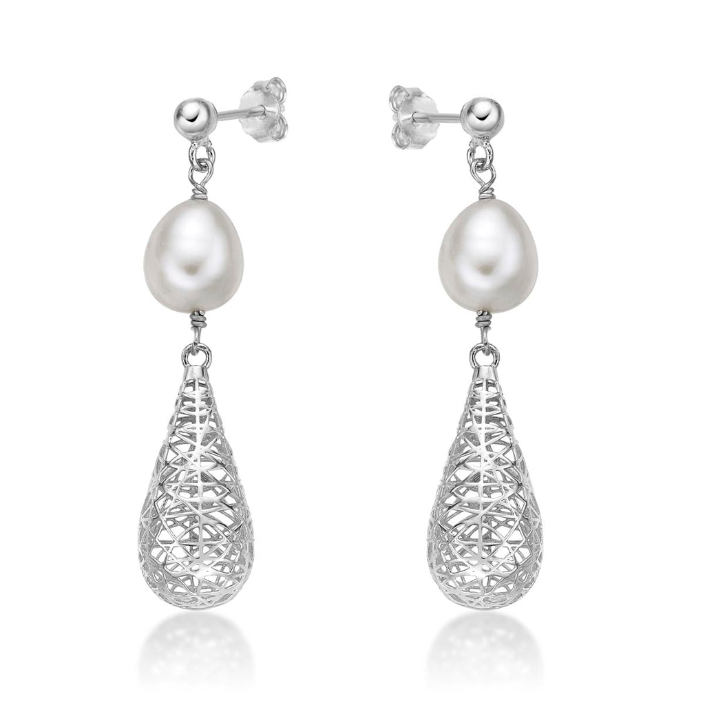 Side view of Vintage Conical Freshwater Pearl Earrings in 925 Sterling Silver