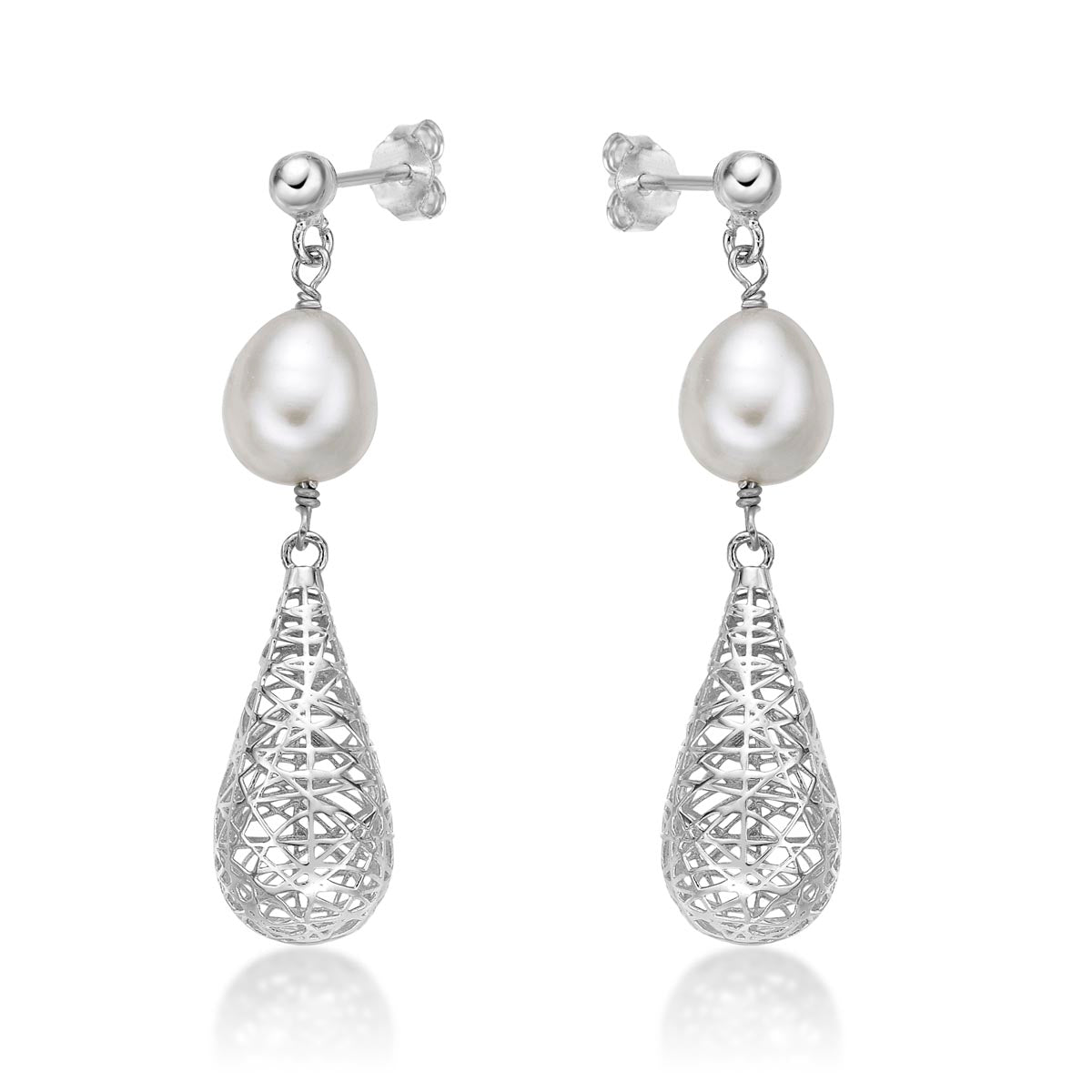 Side view of Vintage Conical Freshwater Pearl Earrings in 925 Sterling Silver
