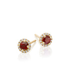 0.40ct Ruby Stud Earrings with Diamond Halo 9K Yellow Gold