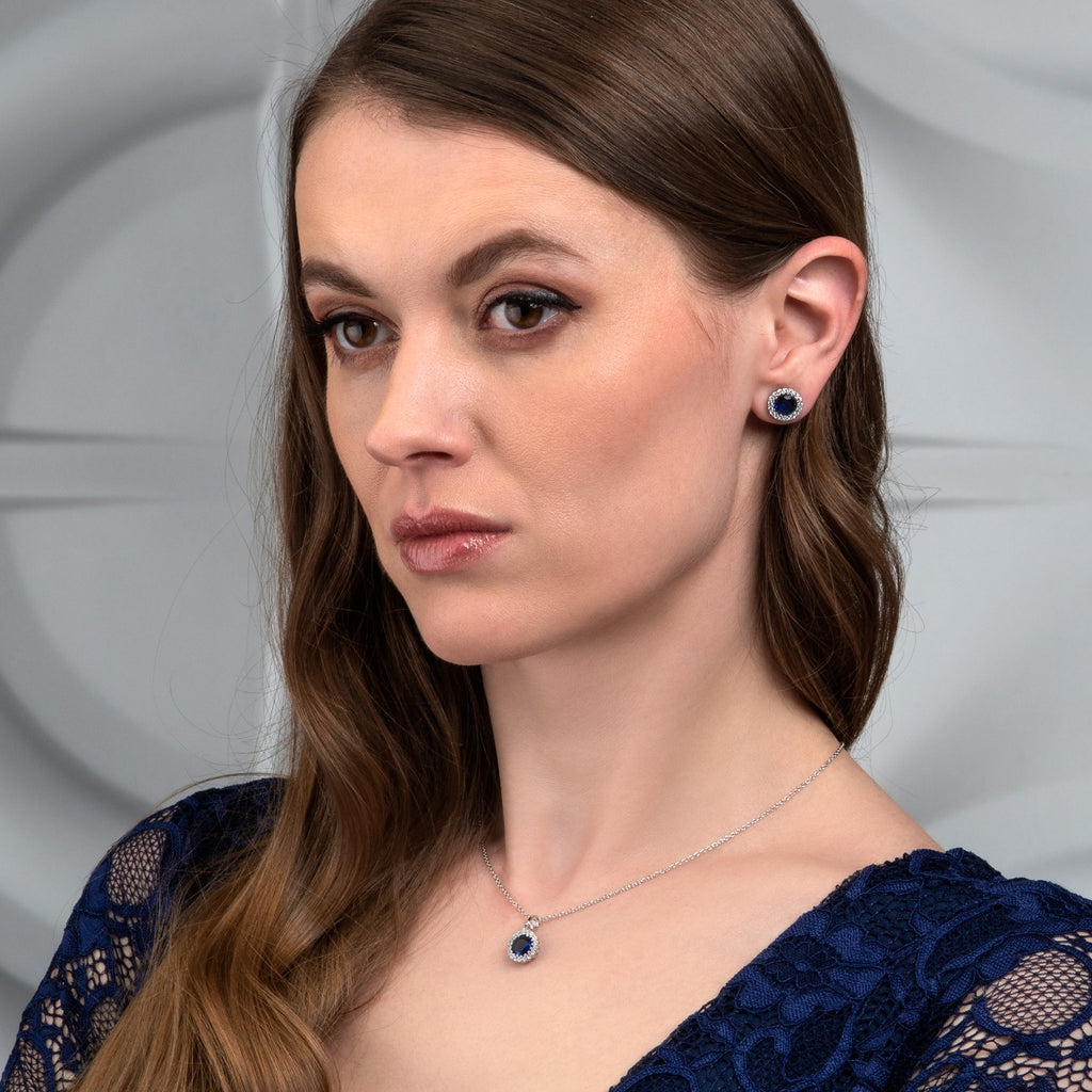 Sterling Silver Blue Halo Pendant Necklace