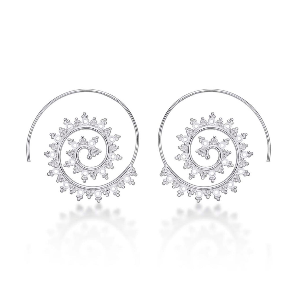 Vintage Swirl Spiral Hoop Earrings in 925 Sterling Silver