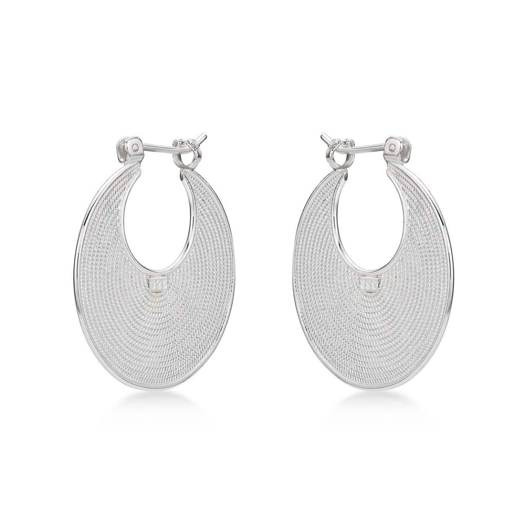 Side view of Milgrain Disk 925 Sterling Silver Hoop Earrings