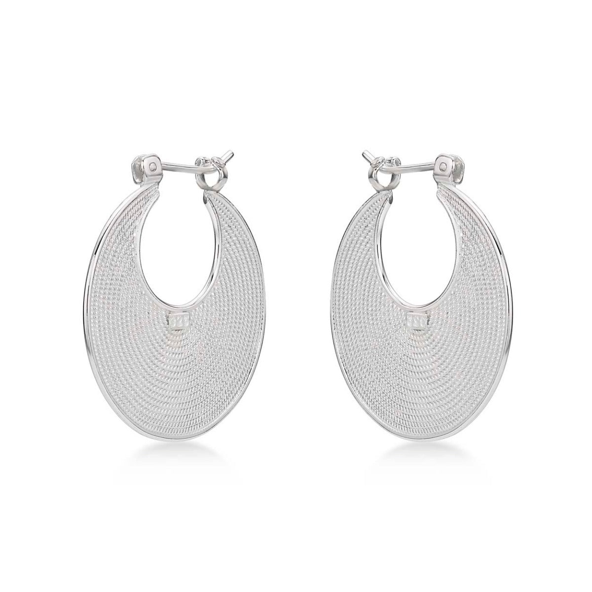 Side view of Milgrain Disk 925 Sterling Silver Hoop Earrings