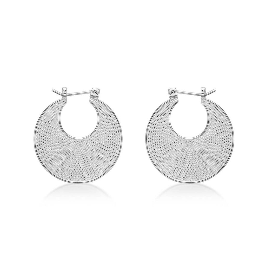 Milgrain Disc 925 Sterling Silver Hoop Earrings