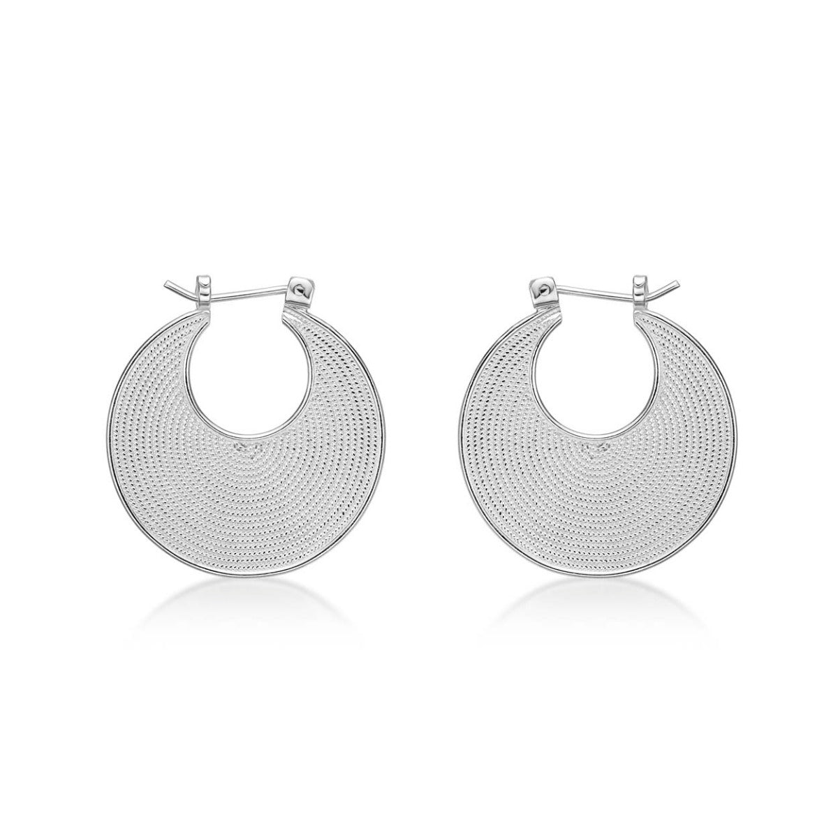 Milgrain Disc 925 Sterling Silver Hoop Earrings
