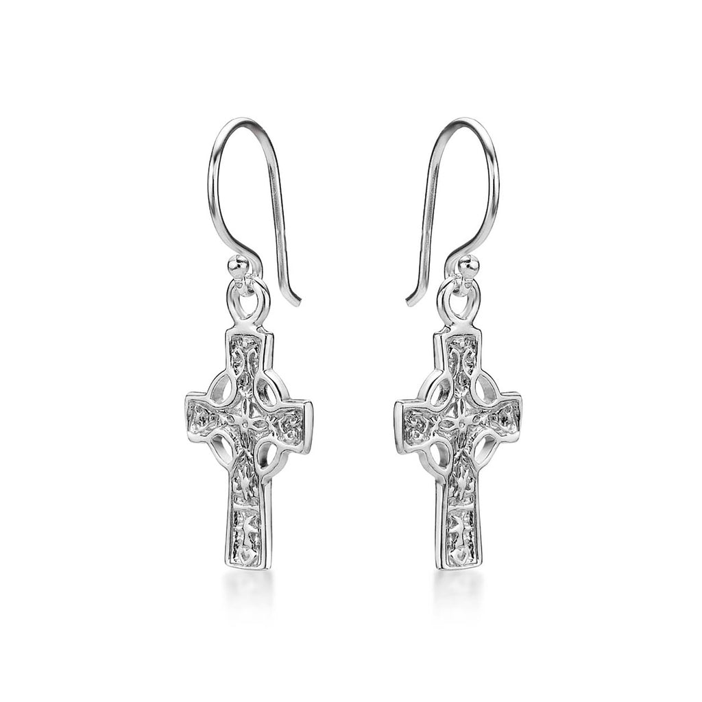 Side view of Gothic Cross Drop Earrings in 925 Sterling Silver