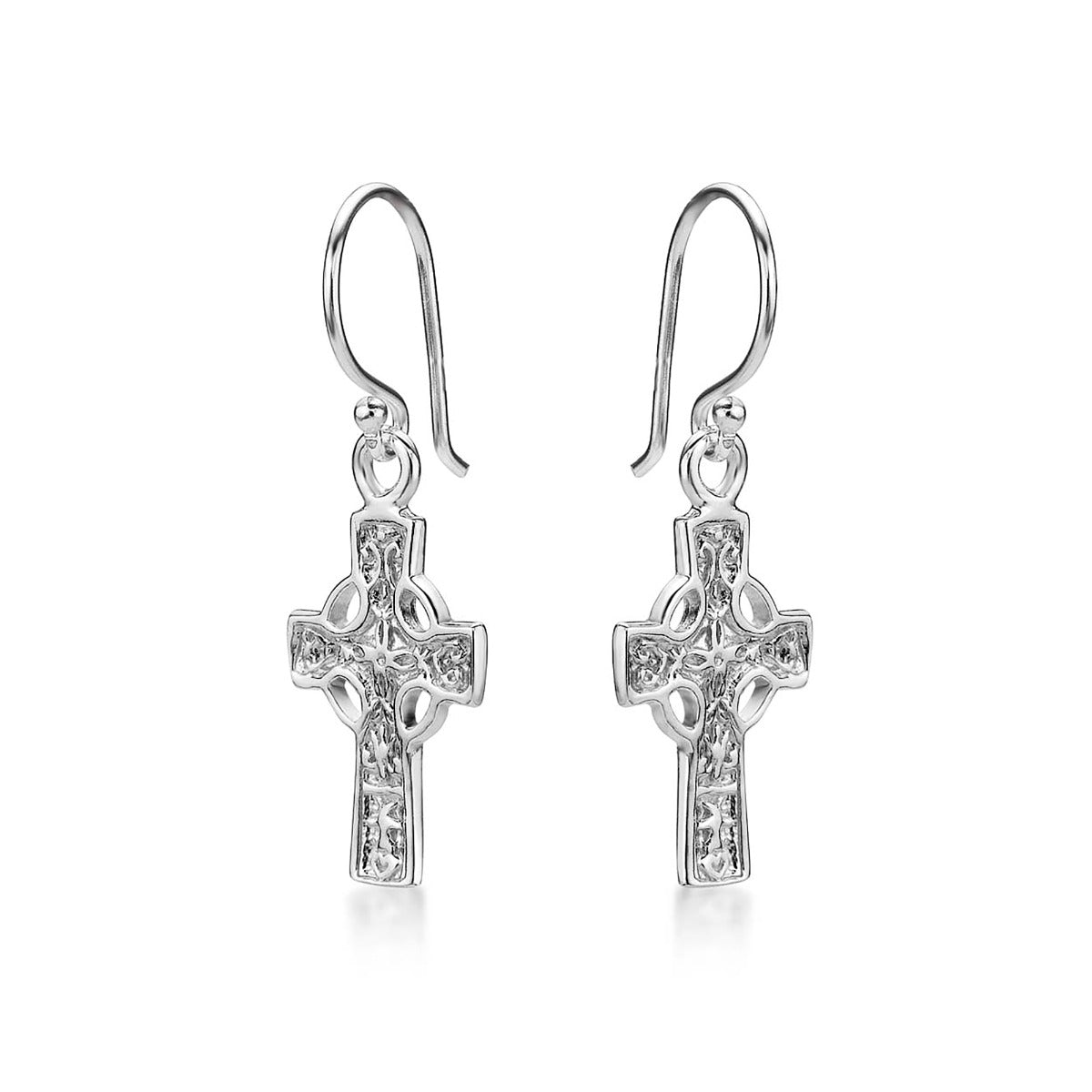 Side view of Gothic Cross Drop Earrings in 925 Sterling Silver