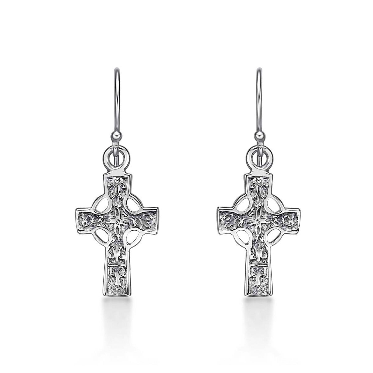 Gothic Cross Drop Earrings in 925 Sterling Silver