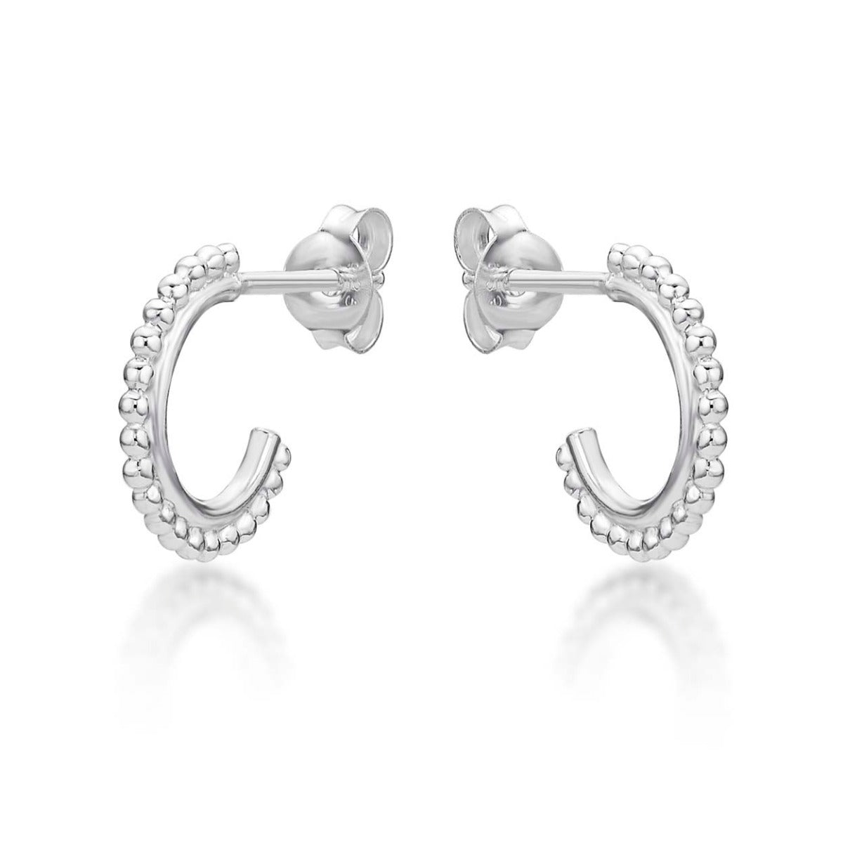 Side view of Ball Edge Small 925 Sterling Silver Hoop Earrings