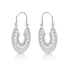 Side view of Intricate Design Vintage 925 Sterling Silver Hoop Earrings
