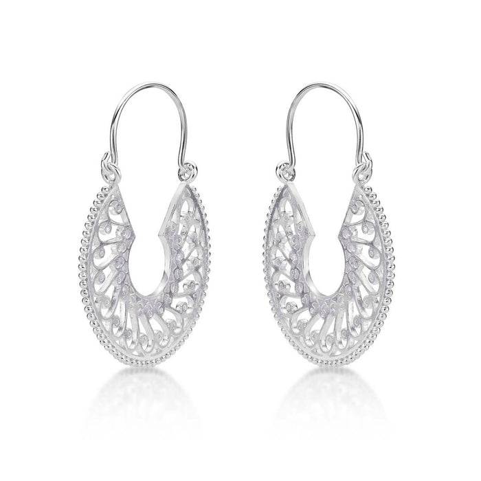 Intricate Design Vintage 925 Sterling Silver Hoop Earrings