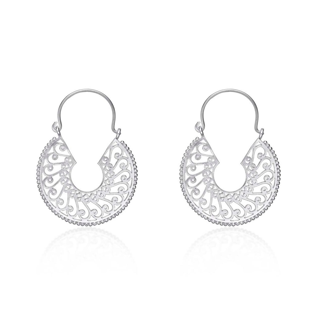 Intricate Design Vintage 925 Sterling Silver Hoop Earrings