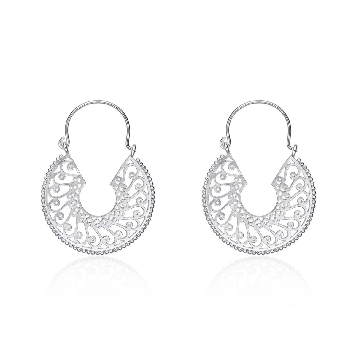 Intricate Design Vintage 925 Sterling Silver Hoop Earrings