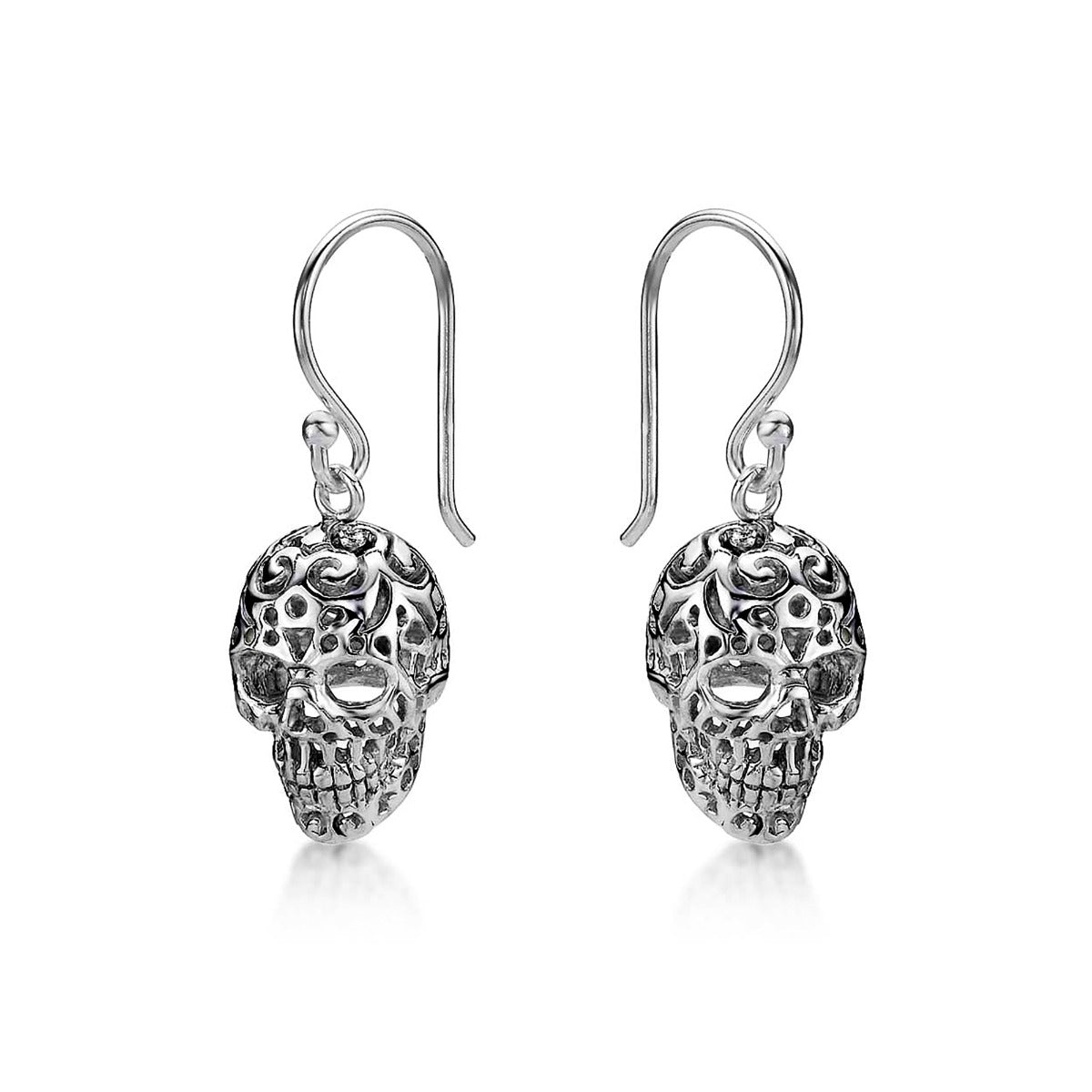 Hanging Gothic Skull Earrings in 925 Sterling Silver