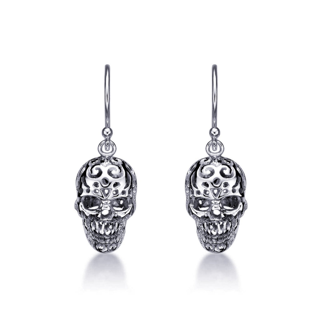 Hanging Gothic Skull Earrings in 925 Sterling Silver