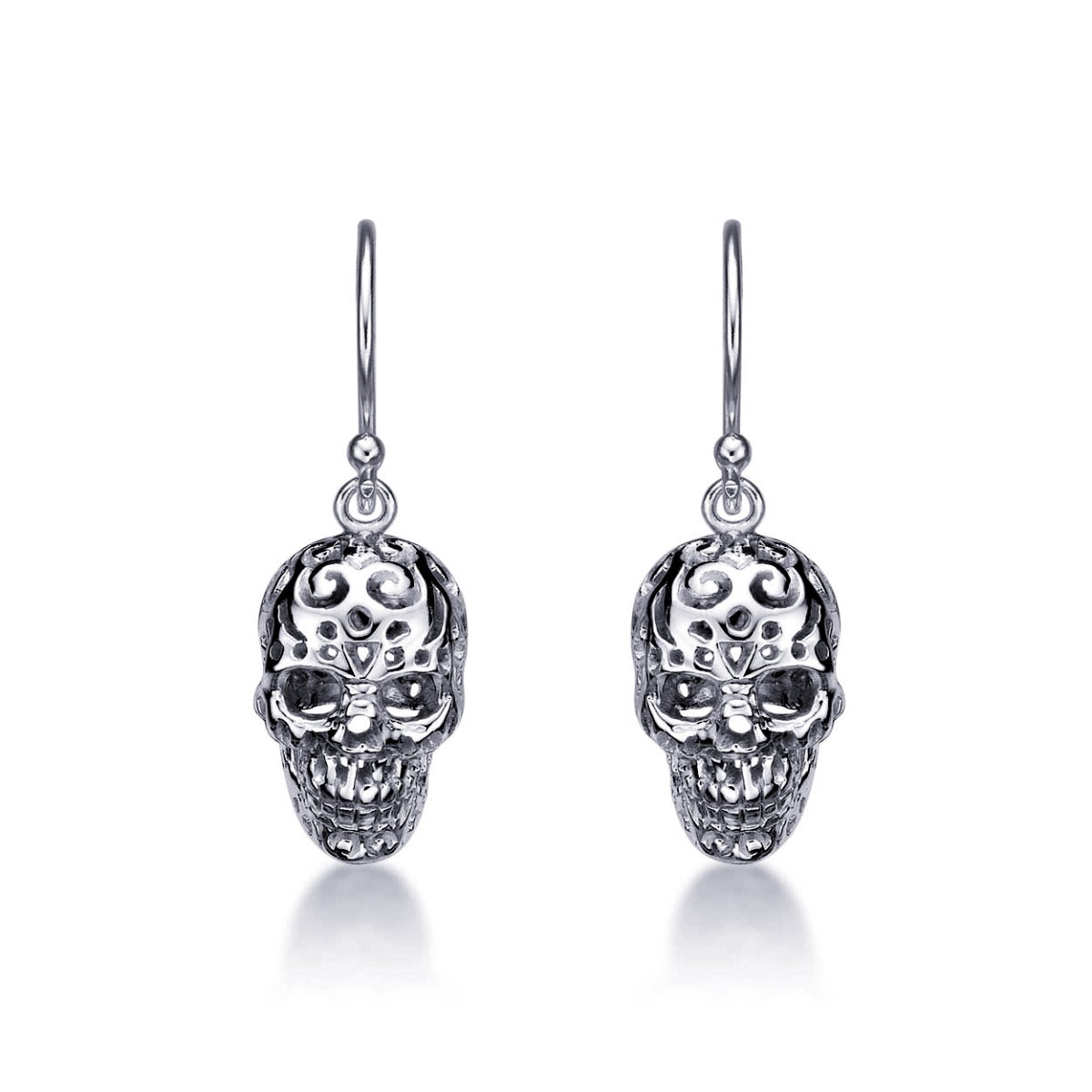 Hanging Gothic Skull Earrings in 925 Sterling Silver