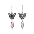 Pearl and Oxidised Butterfly Drop Earrings in 925 Sterling Silver