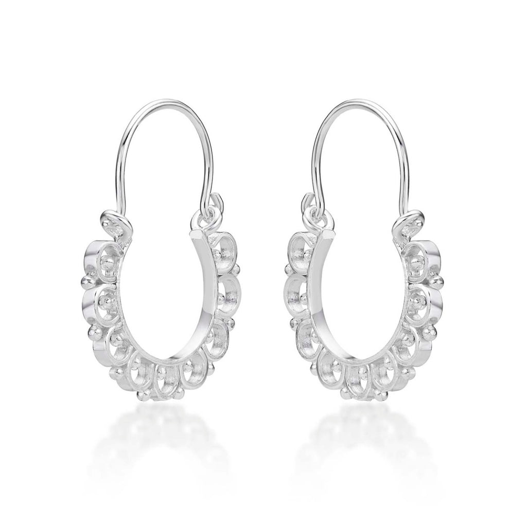 Side view of Vintage 925 Sterling Silver Hoop Earrings.