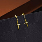 Simple Cross Drop Earrings in Gold Plated 925 Sterling Silver